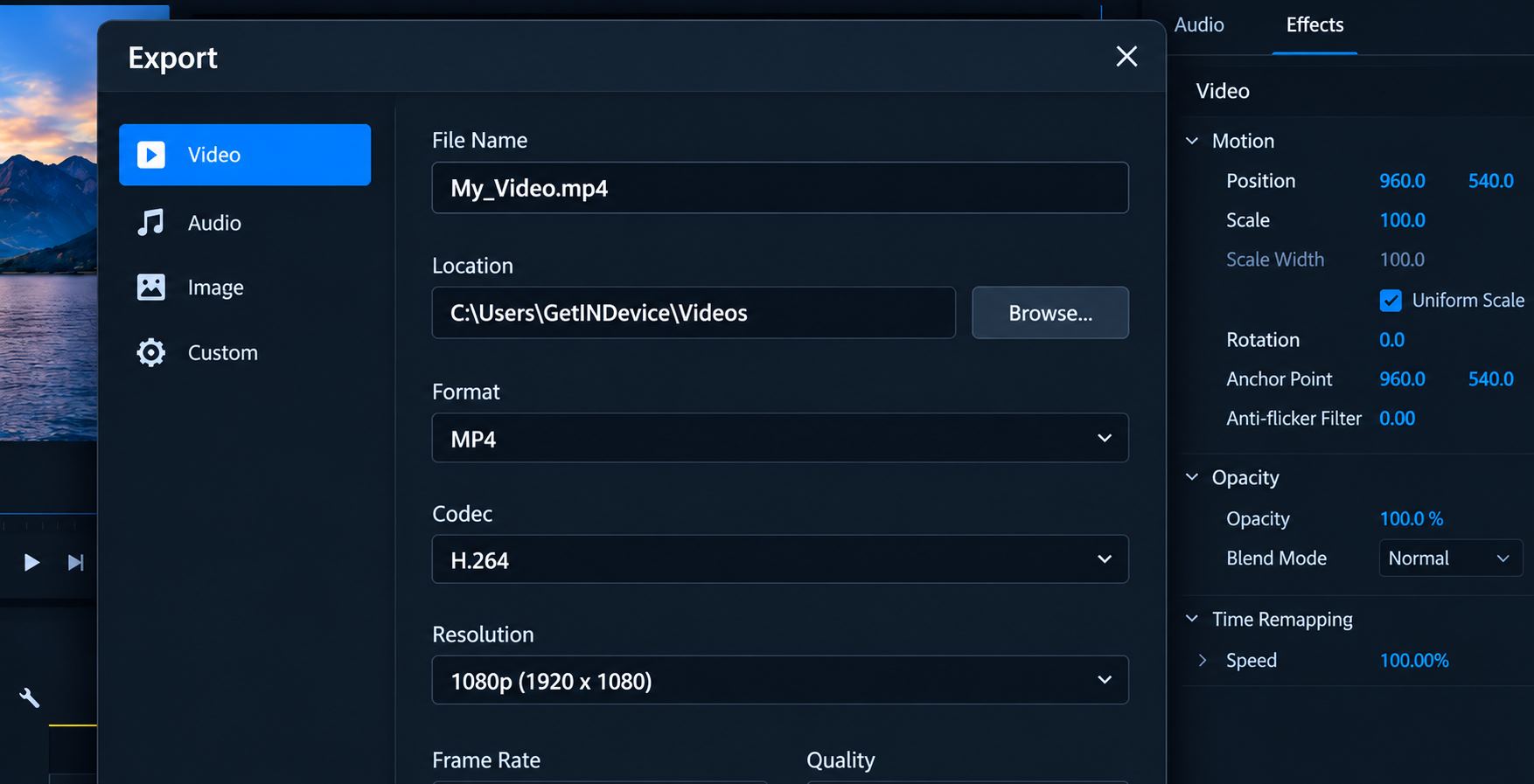 H.264-1080p selected