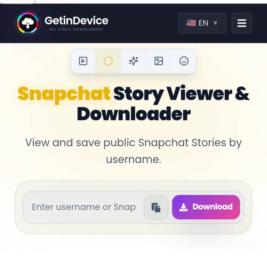 Open GetInDevice Snapchat story viewer homepage