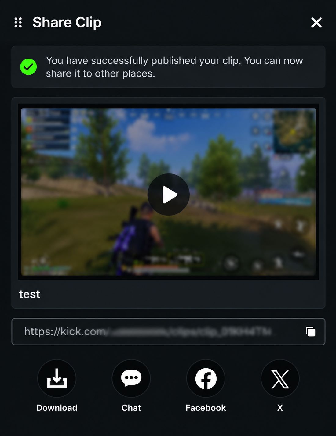Kick Help section on the Download button for a clip, with the steps marked